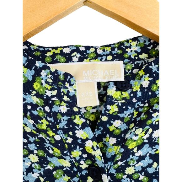 Michael Kors Floral Crepe Long Bell Sleeves Collarless Button Down Blouse XXS - Picture 3 of 7